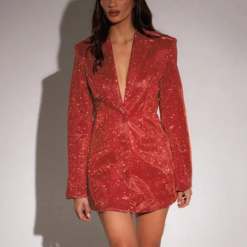 Ameli | Vestido estilo blazer brillante